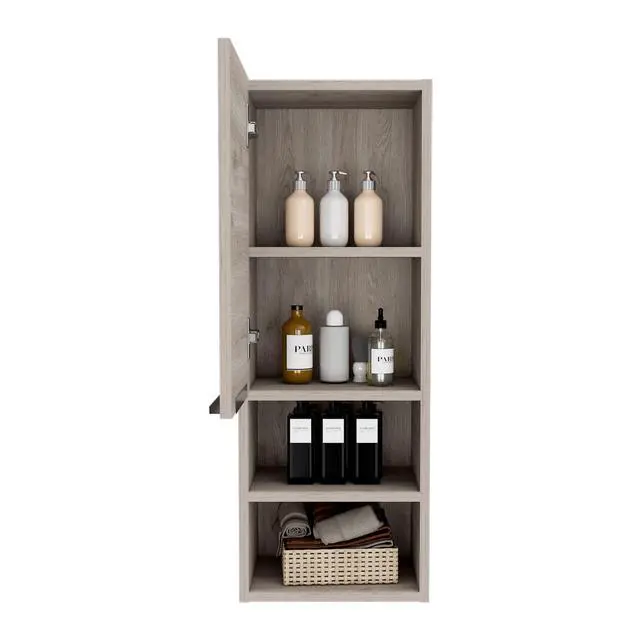 Alt view image 6 of 7 - Medicine Single Door Cabinet 32" H, Two Interior Shelves, Two External Shelves, Light Gray