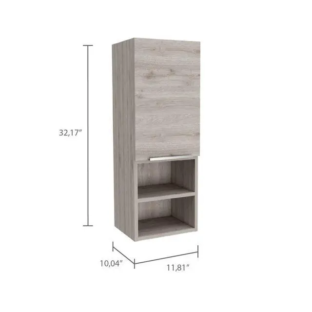 Alt view image 7 of 7 - Medicine Single Door Cabinet 32" H, Two Interior Shelves, Two External Shelves, Light Gray