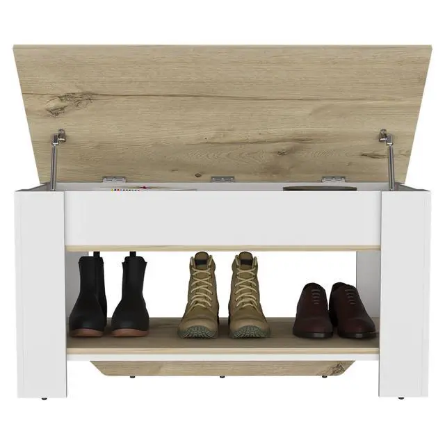 Alt view image 5 of 7 - Storage Table, Four Legs, Lower Shelf, Light Oak / White