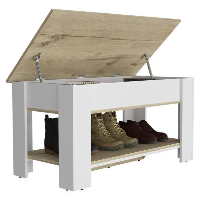 Alt view image 6 of 7 - Storage Table, Four Legs, Lower Shelf, Light Oak / White