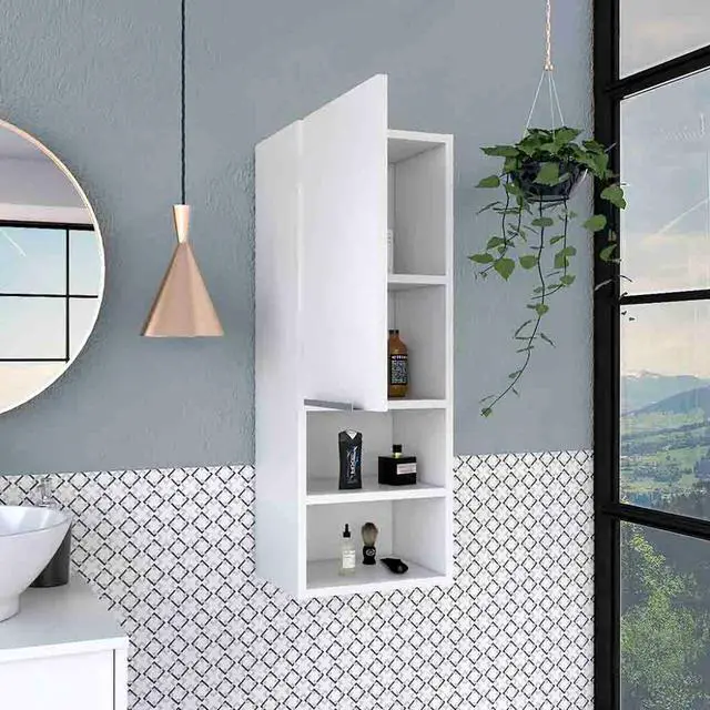 Alt view image 4 of 7 - Medicine Single Door Cabinet 32" H, Two Interior Shelves, Two External Shelves, White
