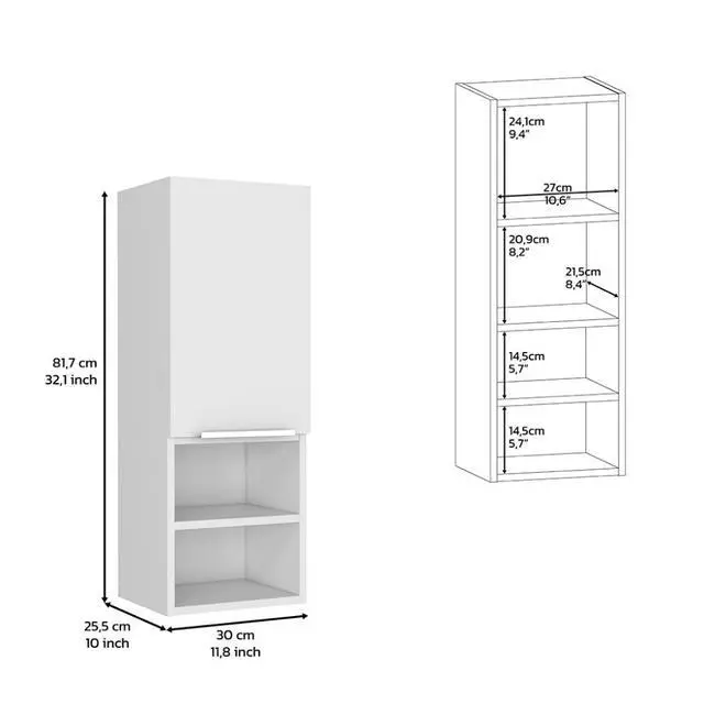 Alt view image 7 of 7 - Medicine Single Door Cabinet 32" H, Two Interior Shelves, Two External Shelves, White