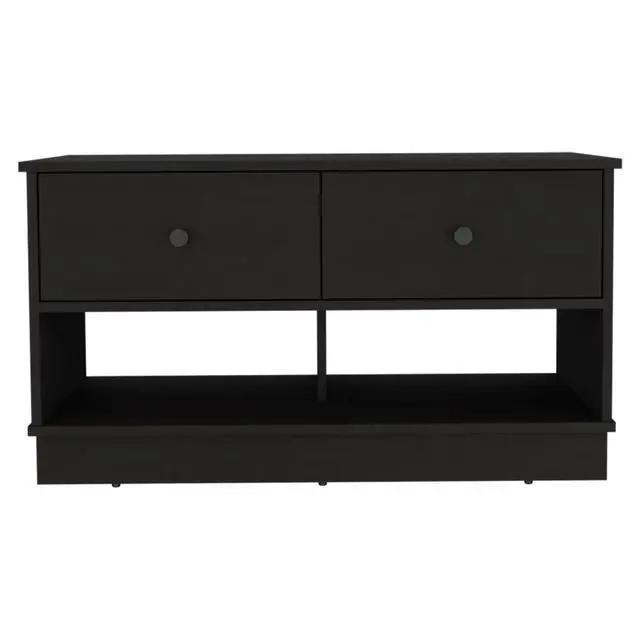 Alt view image 3 of 6 - Uranus Storage Bench, Two Drawers, Two Open Shelves, Black