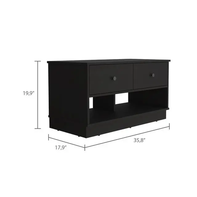 Alt view image 5 of 6 - Uranus Storage Bench, Two Drawers, Two Open Shelves, Black