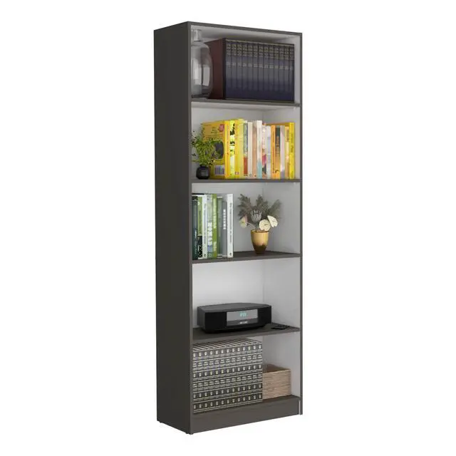 Alt view image 4 of 7 - Vinton 4-Tier Bookcase with Modern Storage for Books and Decor, Matt Gray / White