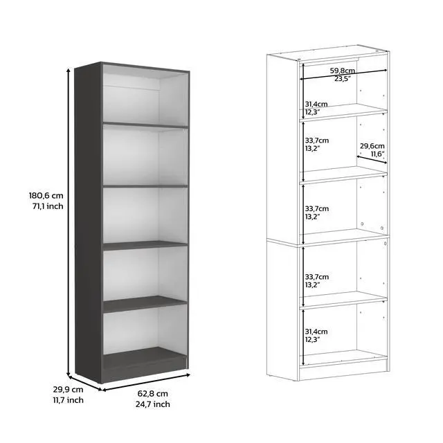Alt view image 7 of 7 - Vinton 4-Tier Bookcase with Modern Storage for Books and Decor, Matt Gray / White