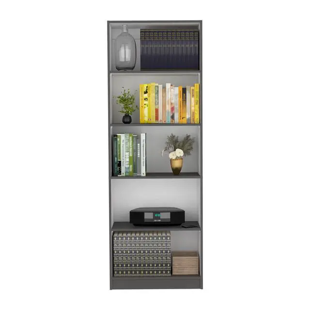 Alt view image 5 of 7 - Vinton 4-Tier Bookcase with Modern Storage for Books and Decor, Matt Gray / White