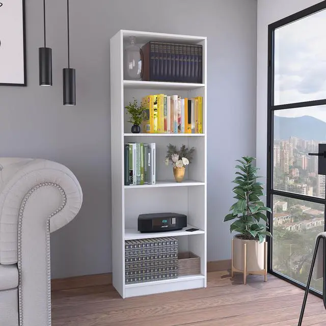 Main image of Vinton 4-Tier Bookcase with Modern Storage for Books and Decor, White