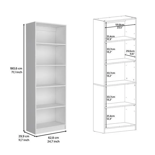 Alt view image 7 of 7 - Vinton 4-Tier Bookcase with Modern Storage for Books and Decor, White