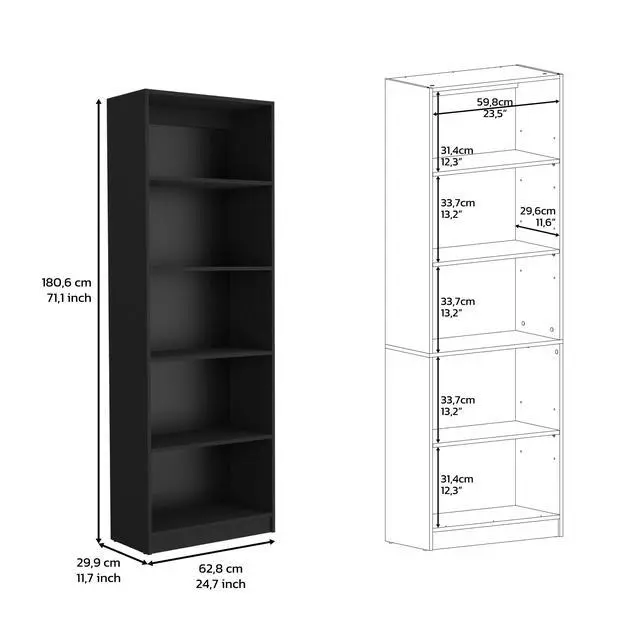 Alt view image 7 of 7 - Vinton 4-Tier Bookcase with Modern Storage for Books and Decor, Black