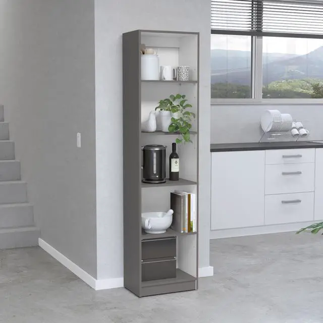 Main image of Bookcase Compact Bookshelf with Multiple Shelves, Matt Gray / White