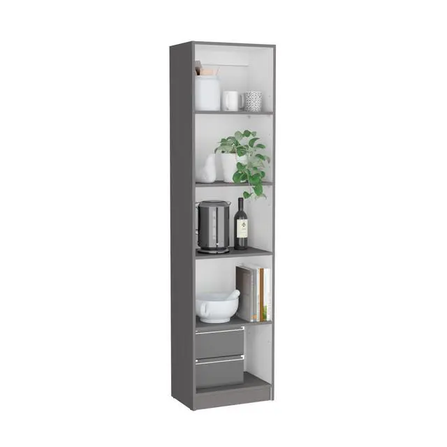 Alt view image 3 of 7 - Bookcase Compact Bookshelf with Multiple Shelves, Matt Gray / White