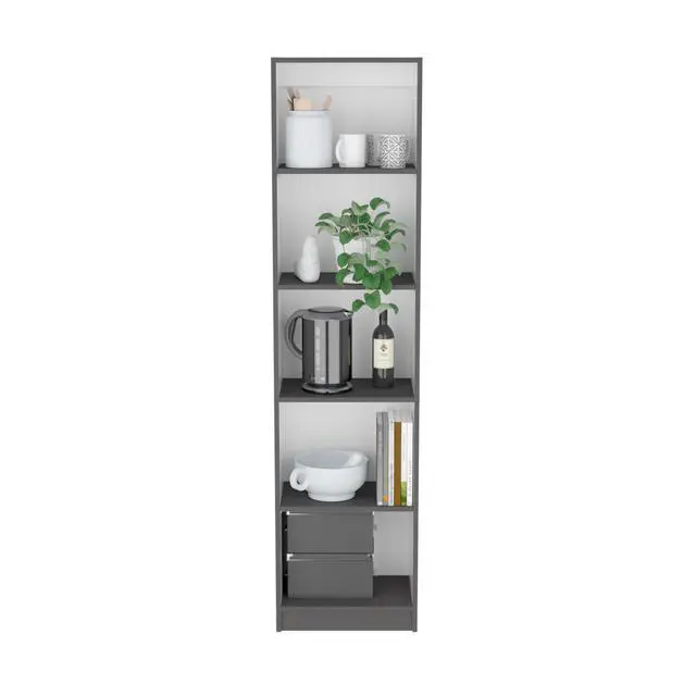 Alt view image 4 of 7 - Bookcase Compact Bookshelf with Multiple Shelves, Matt Gray / White