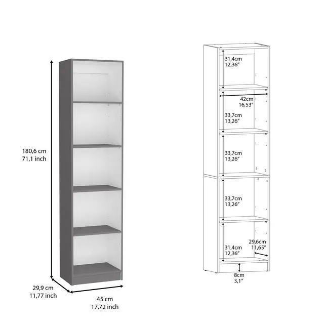 Alt view image 7 of 7 - Bookcase Compact Bookshelf with Multiple Shelves, Matt Gray / White