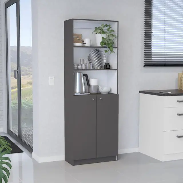 Main image of 2-Door Bookcase with Upper Shelves, Matt Gray / White