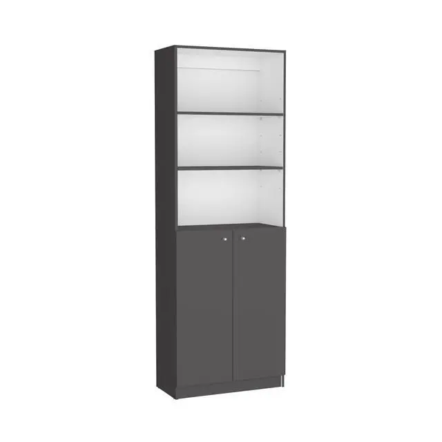 Alt view image 3 of 7 - 2-Door Bookcase with Upper Shelves, Matt Gray / White
