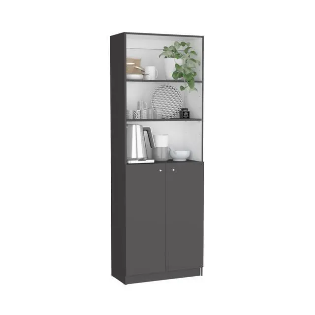 Alt view image 5 of 7 - 2-Door Bookcase with Upper Shelves, Matt Gray / White
