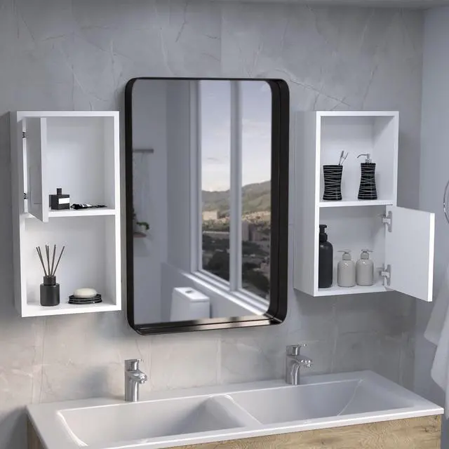 Alt view image 4 of 7 - Wall Mounted Bathroom Medicine Cabinet Eak 24" H , Two Doors, Two Shelves,White