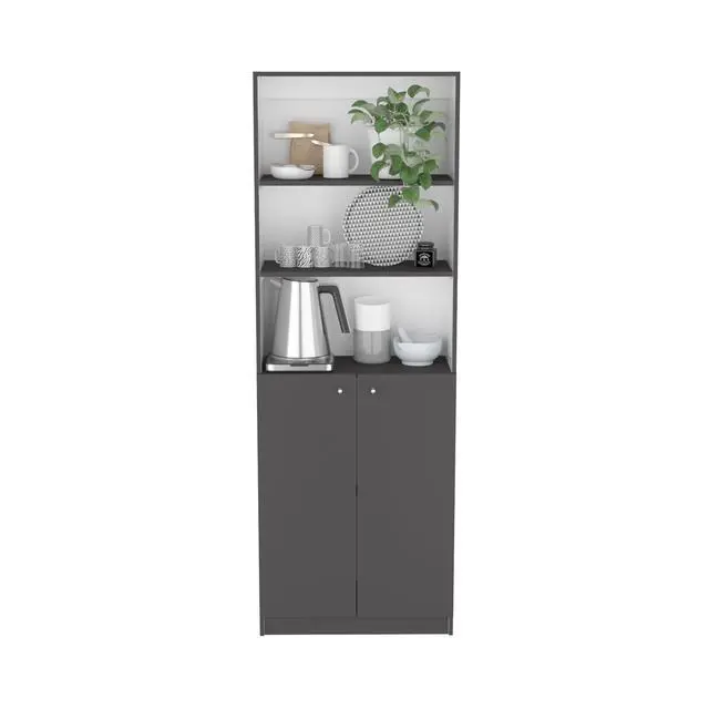 Alt view image 6 of 7 - 2-Door Bookcase with Upper Shelves, Matt Gray / White