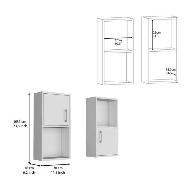 Alt view image 5 of 7 - Wall Mounted Bathroom Medicine Cabinet Eak 24" H , Two Doors, Two Shelves,White