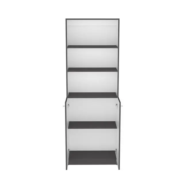 Alt view image 4 of 7 - 2-Door Bookcase with Upper Shelves, Matt Gray / White