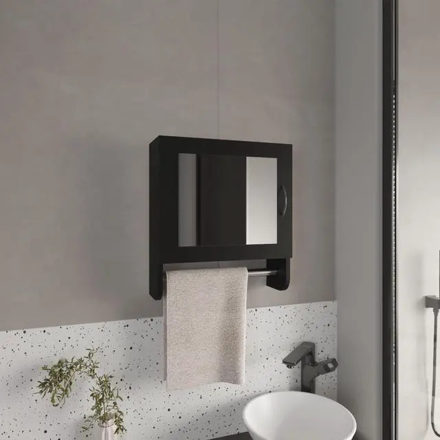 Main image of Medicine Cabinet 19.70" H, with 1 Door, 2 Shelves, 1 Mirror, Black