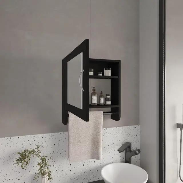 Alt view image 2 of 7 - Medicine Cabinet 19.70" H, with 1 Door, 2 Shelves, 1 Mirror, Black
