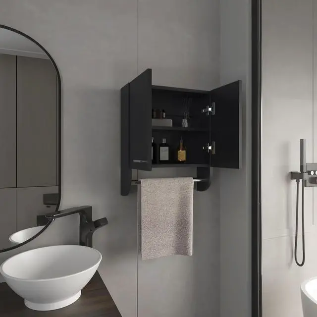Alt view image 2 of 7 - Medicine Cabinet 20.30" H, with 2 Shelves and 2 Doors, Black