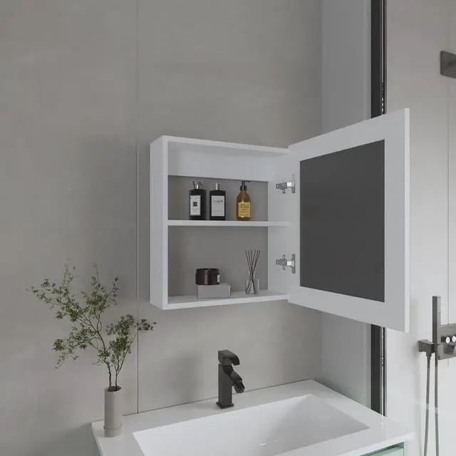 Alt view image 2 of 7 - Medicine Cabinet 20.5" H, with 2 Shelves, 1 Door, and 1 Mirror, White