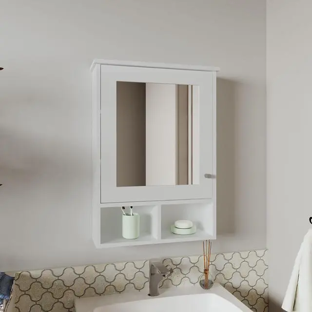 Main image of Medicine Cabinet 29" H, with 5 Shelves, 1 Door, and 1 Mirror, White