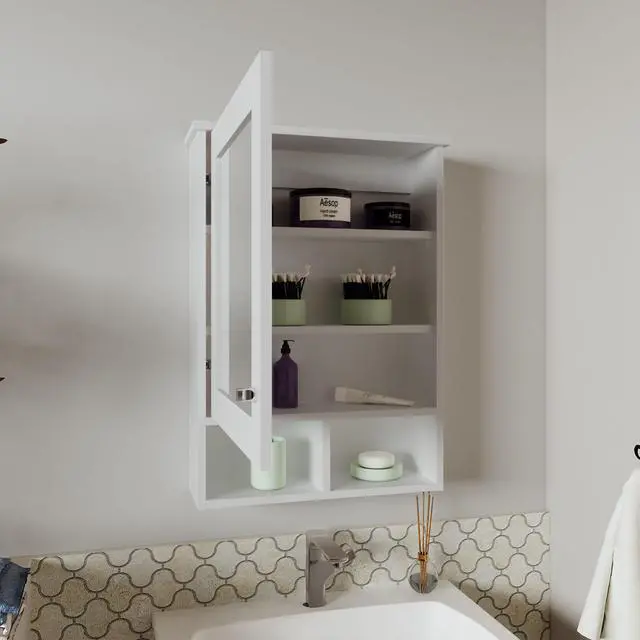 Alt view image 2 of 7 - Medicine Cabinet 29" H, with 5 Shelves, 1 Door, and 1 Mirror, White