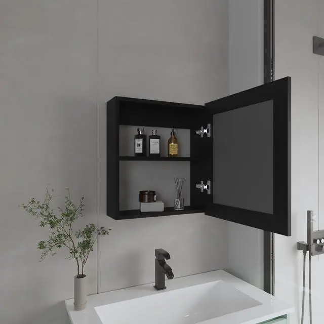 Alt view image 4 of 7 - Medicine Cabinet 20.5" H, with 2 Shelves, 1 Door, and 1 Mirror, Black