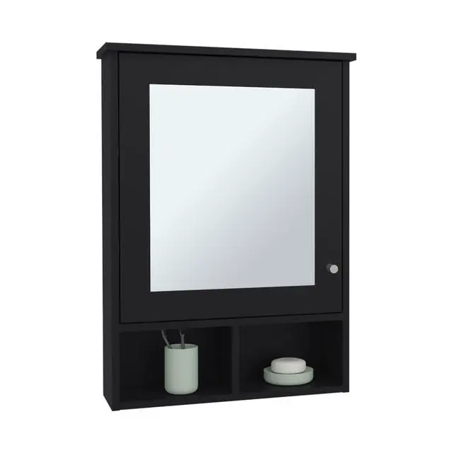 Alt view image 3 of 7 - Medicine Cabinet 29" H, with 5 Shelves, 1 Door, and 1 Mirror, Black