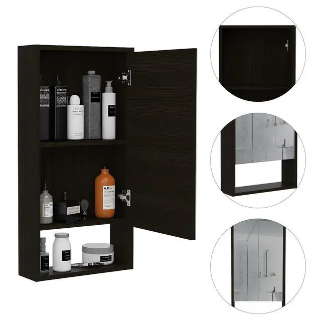 Alt view image 5 of 7 - Medicine Single Door Cabinet 35" H, Two Interior Shelves, One External Shelf, Black
