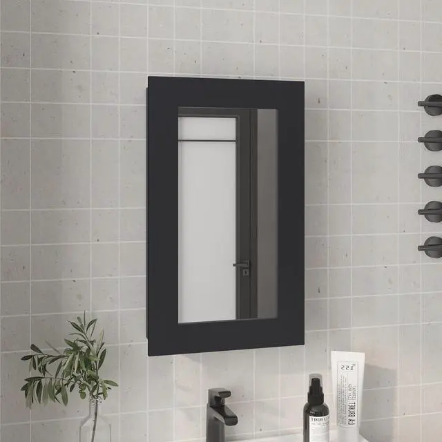 Main image of Medicine Cabinet 25.7" H, 1 Door, 3 Shelves, 1 Mirror, Black