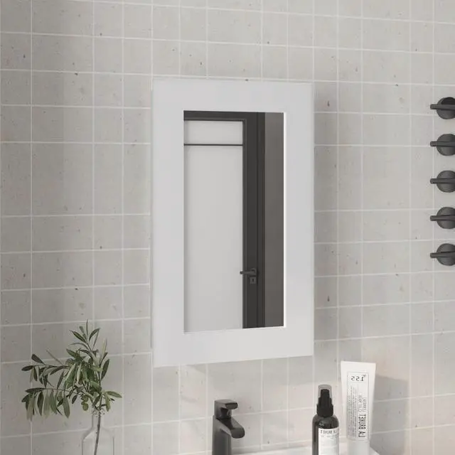 Main image of Medicine Cabinet 25.7" H, 1 Door, 3 Shelves, 1 Mirror, White