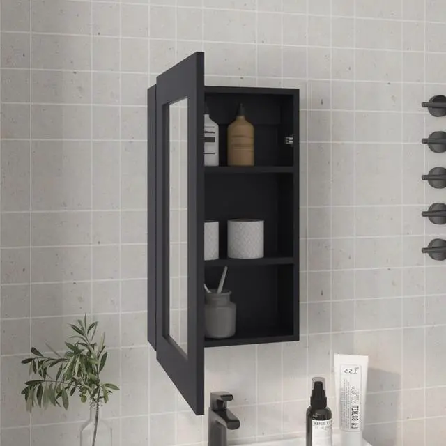 Alt view image 2 of 7 - Medicine Cabinet 25.7" H, 1 Door, 3 Shelves, 1 Mirror, Black