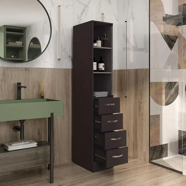 Alt view image 2 of 7 - Linen Cabinet 68" H, Three Shelves, Four Drawers and Metal handles