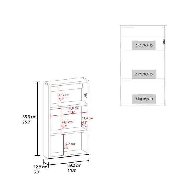 Alt view image 4 of 7 - Medicine Cabinet 25.7" H, 1 Door, 3 Shelves, 1 Mirror, Black