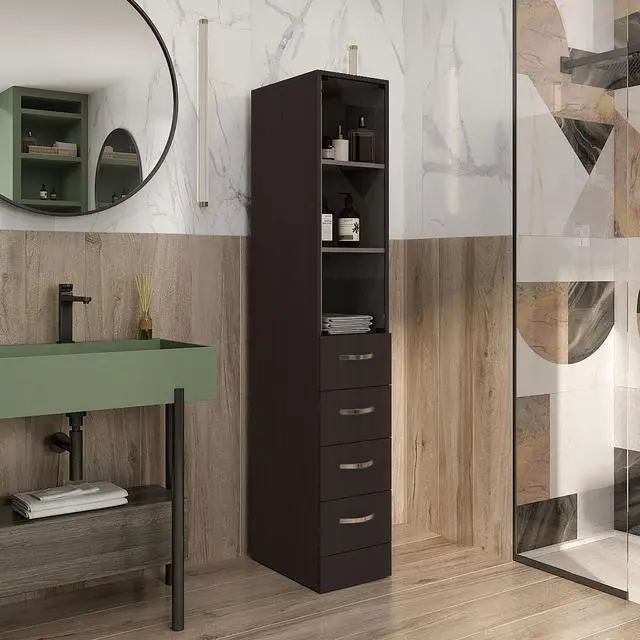 Main image of Linen Cabinet 68" H, Three Shelves, Four Drawers and Metal handles