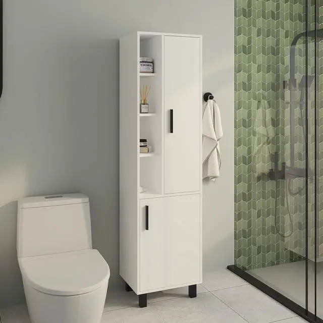 Main image of Storage Cabinet, 2 Doors, 9 Shelves, 4 Legs, White