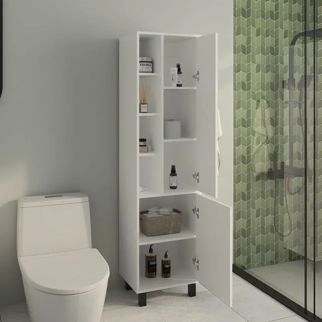 Alt view image 2 of 7 - Storage Cabinet, 2 Doors, 9 Shelves, 4 Legs, White