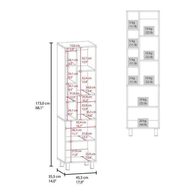 Alt view image 7 of 7 - Storage Cabinet, 2 Doors, 9 Shelves, 4 Legs, White