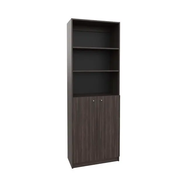 Alt view image 5 of 6 - 2-Door Bookcase with Upper Shelves, Dark Walnut / Black Wengue