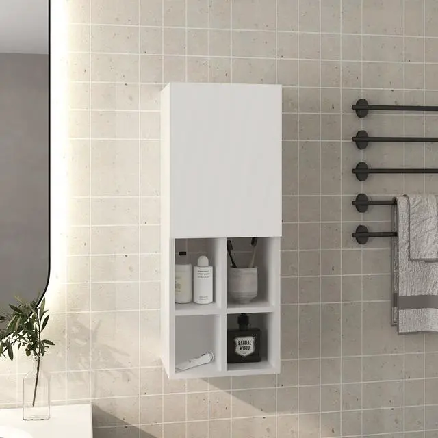 Main image of Wall Cabinet with Sink, 1 Door, 5 Shelves, White