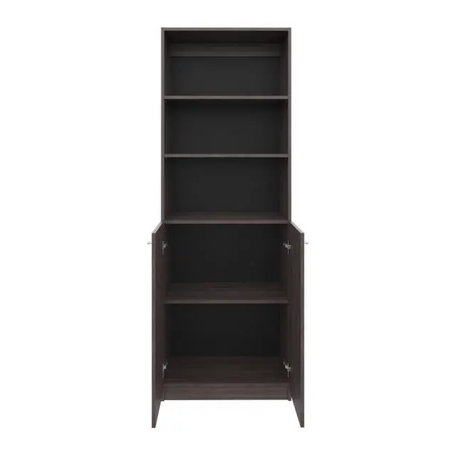 Alt view image 6 of 6 - 2-Door Bookcase with Upper Shelves, Dark Walnut / Black Wengue