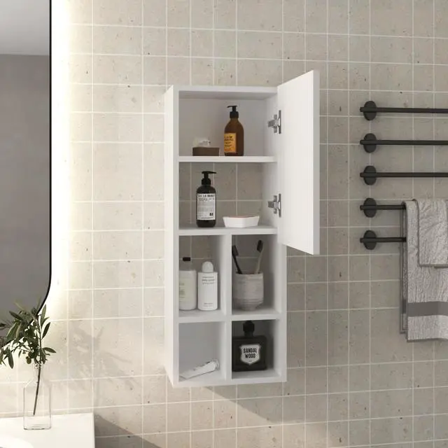 Alt view image 2 of 7 - Wall Cabinet with Sink, 1 Door, 5 Shelves, White