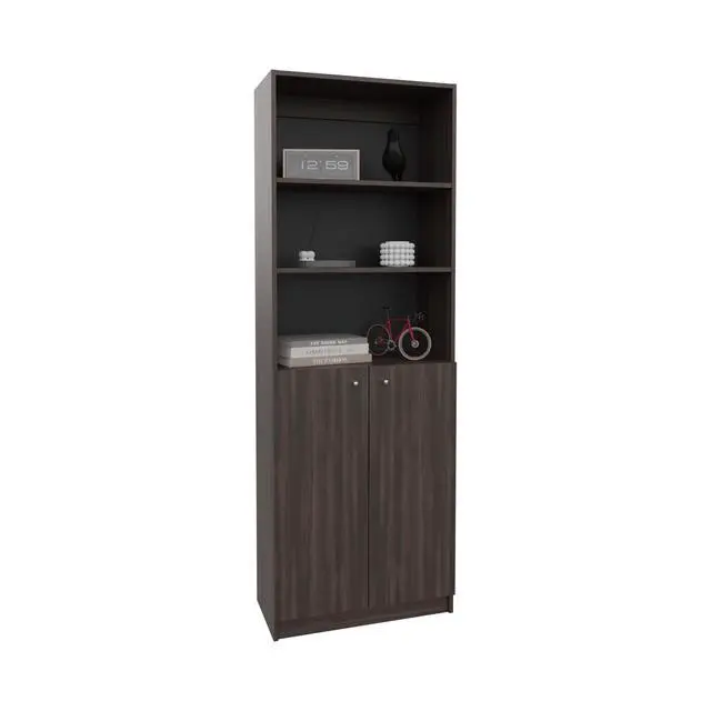 Alt view image 3 of 6 - 2-Door Bookcase with Upper Shelves, Dark Walnut / Black Wengue
