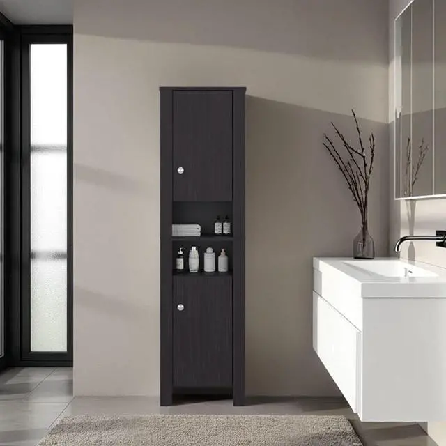 Main image of Bathroom Cabinet 63.3" H, 2 Doors, 6 Shelves, Black Wengue - Bathroom