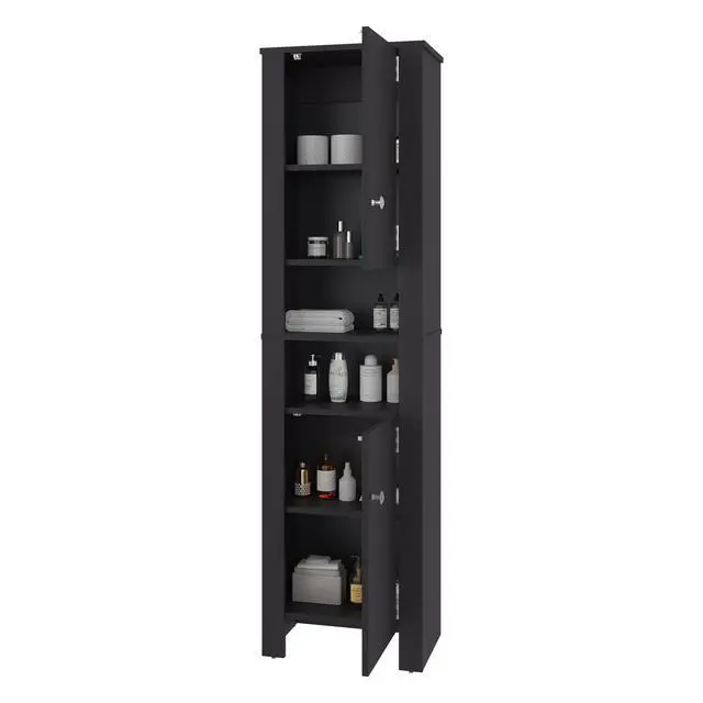 Alt view image 5 of 7 - Bathroom Cabinet 63.3" H, 2 Doors, 6 Shelves, Black Wengue - Bathroom
